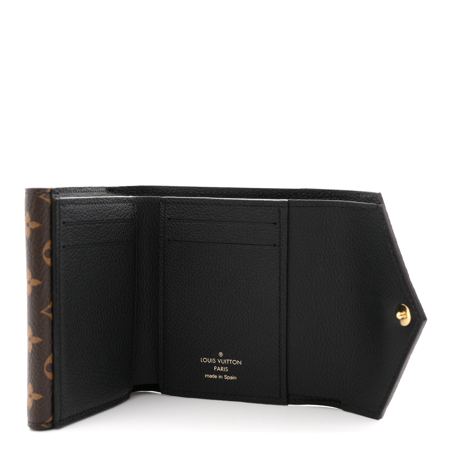 Grained Calfskin Monogram Double V Compact Wallet Black