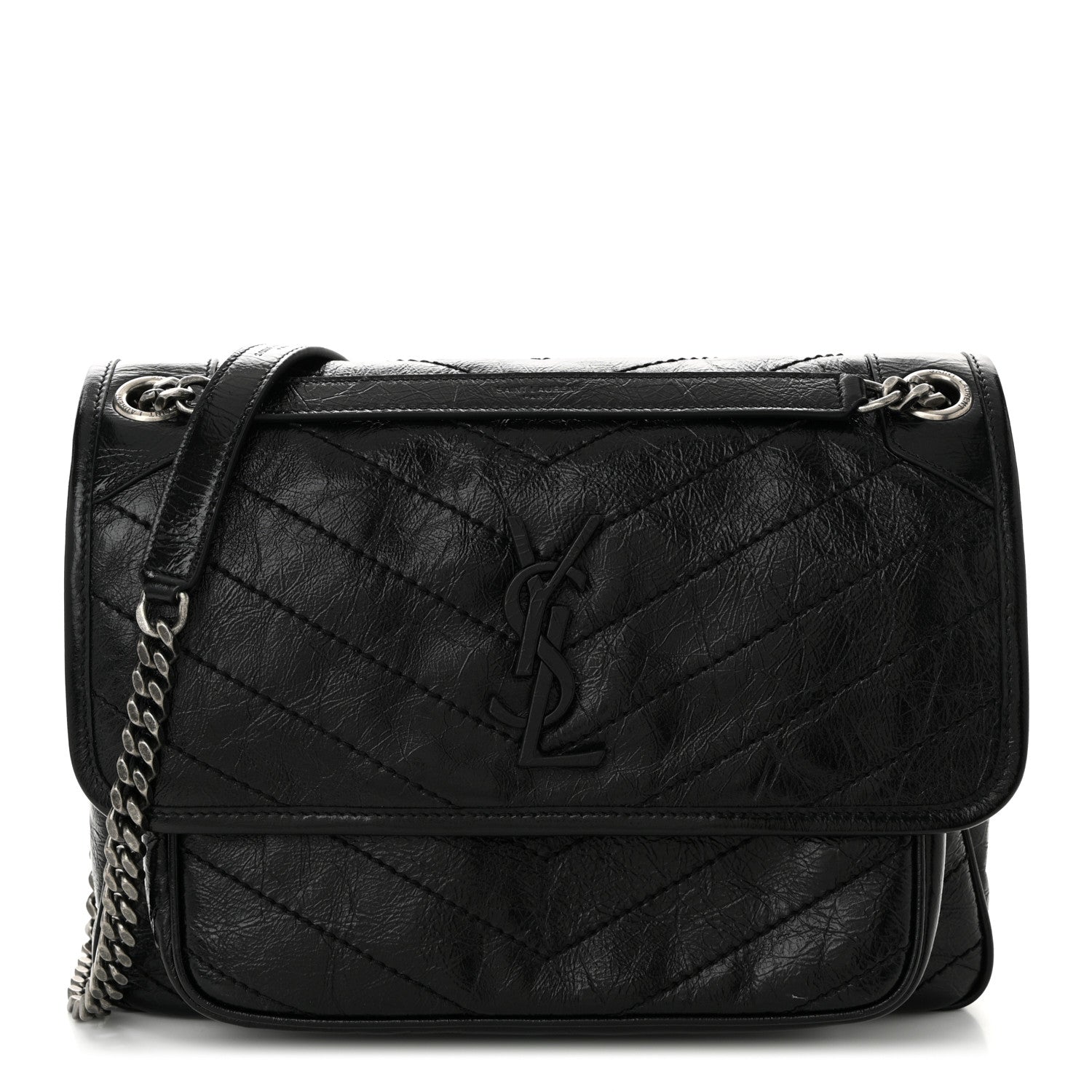 Saint Laurent Crinkled Calfskin Matelasse Monogram Medium Niki Chain Satchel Black 1 of 10