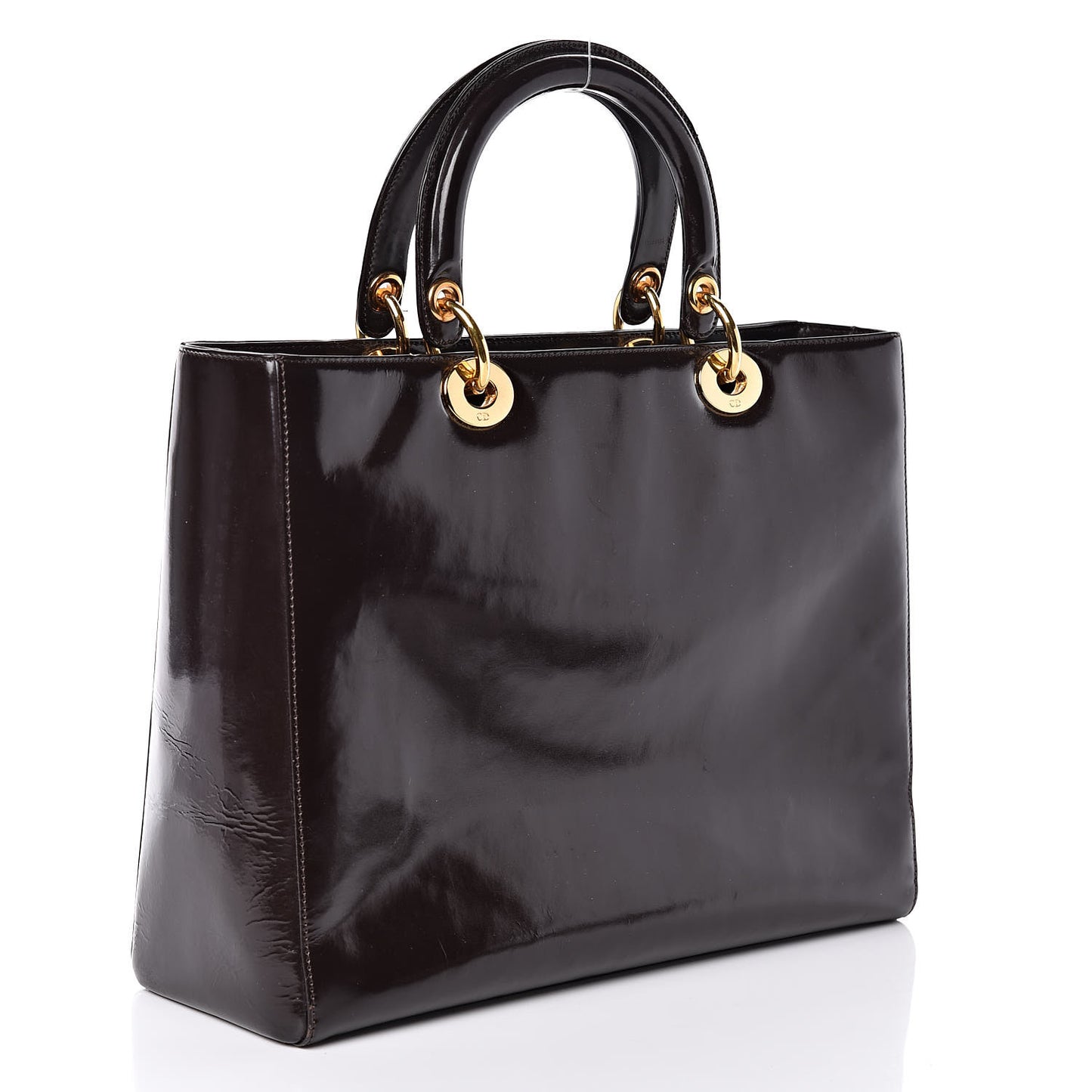 Glazed Calfskin Large Lady Dior Dark Brown