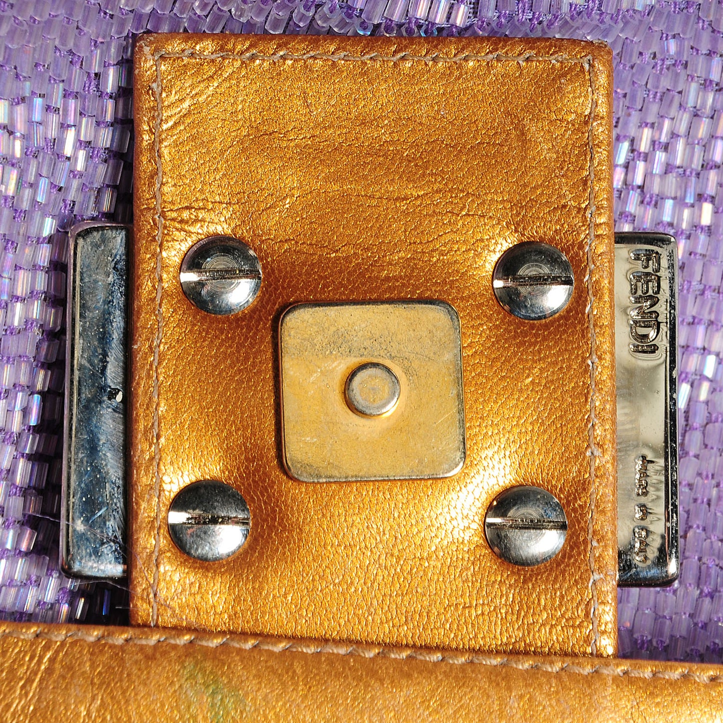 Leather Beaded Baguette Purple