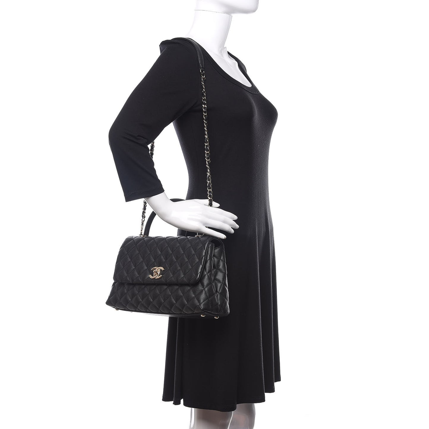 Caviar Quilted Small Coco Handle Flap Black