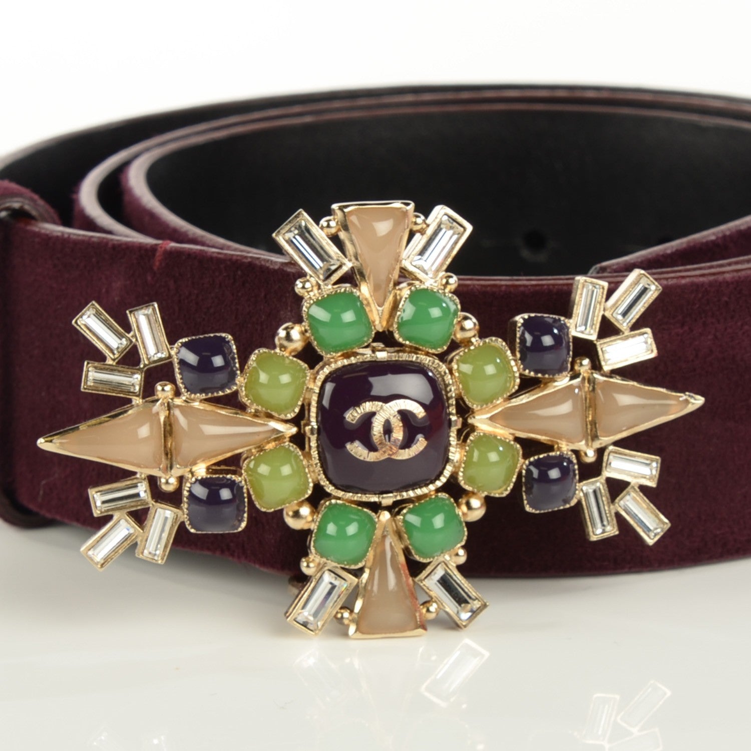 Chanel Suede Gripoix Crystal Belt 90 36 Burgundy 3 of 9