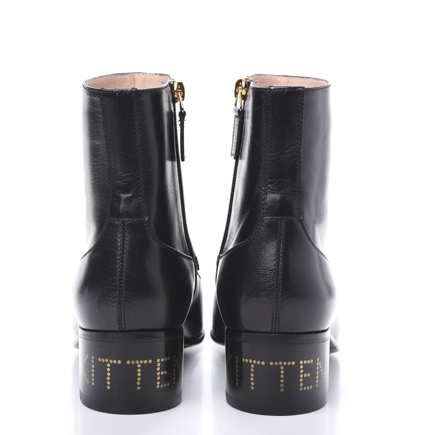 Goatskin Kitten Chain Horsebit Ankle Boots 38.5 Black