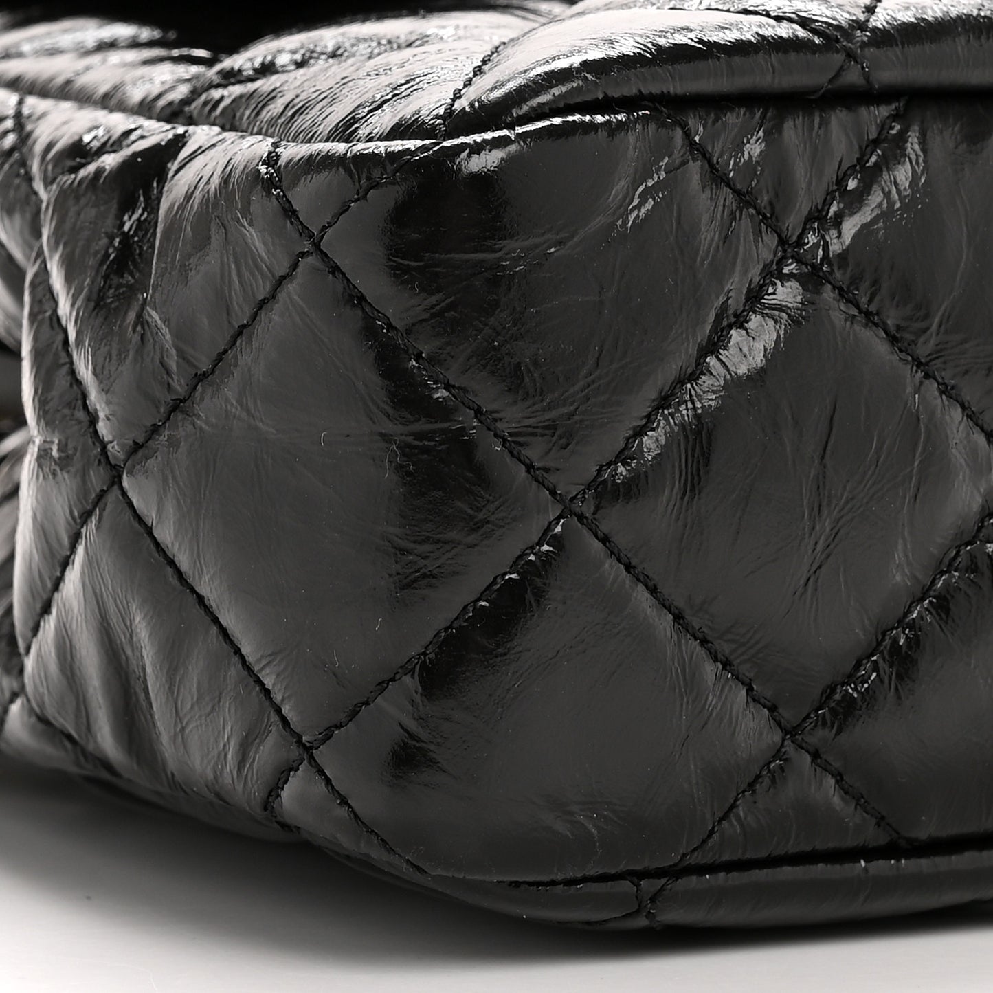 Shiny Crumpled Calfskin Quilted Small Wavy CC Hobo Black