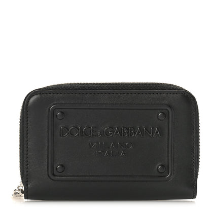 Dolce & Gabbana Calfskin Debossed Logo Small Zip Around Wallet Black 1 of 8