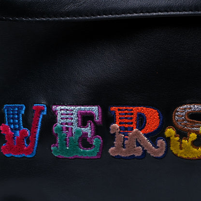 Versace Calfskin Embroidered Logo Backpack Black 6 of 16