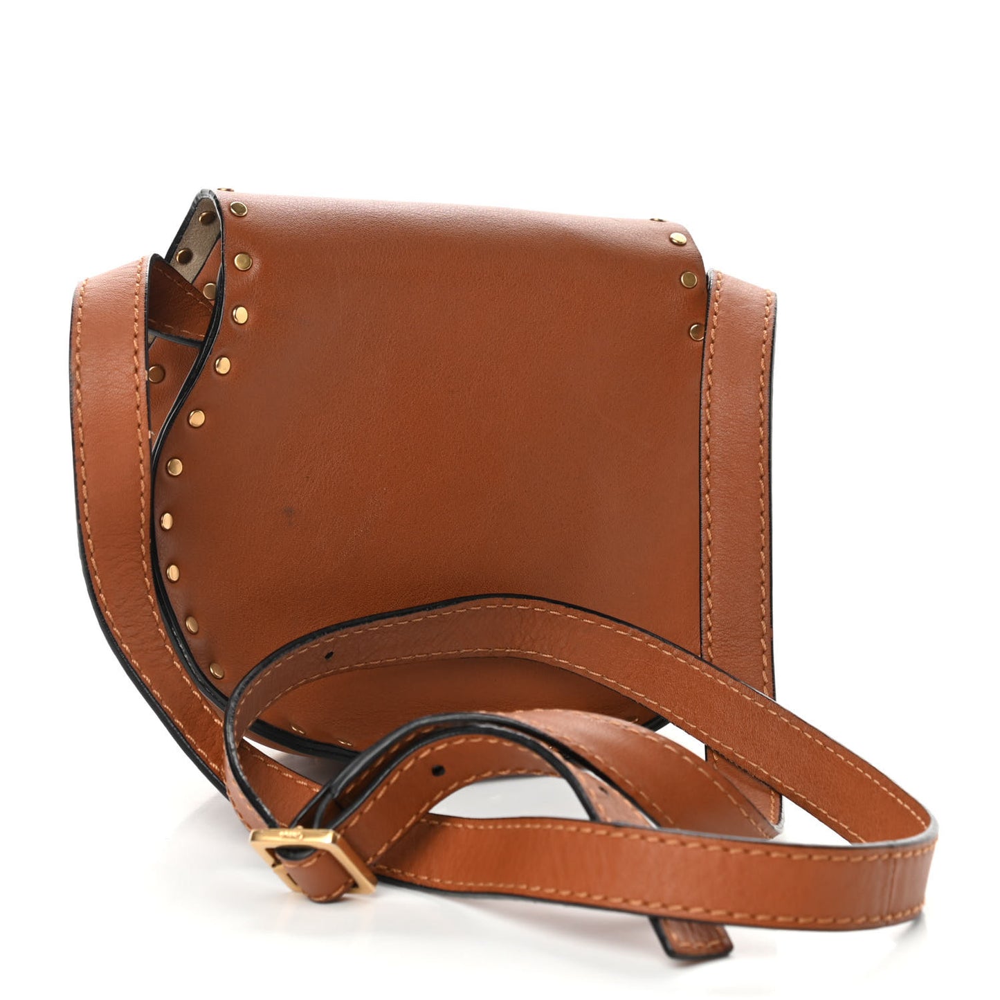 Calfskin Studded Mini Marcie Round Crossbody Bag Caramel