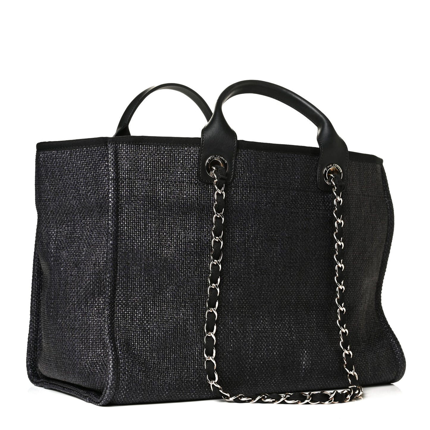 Woven Straw Raffia Medium Deauville Tote Navy