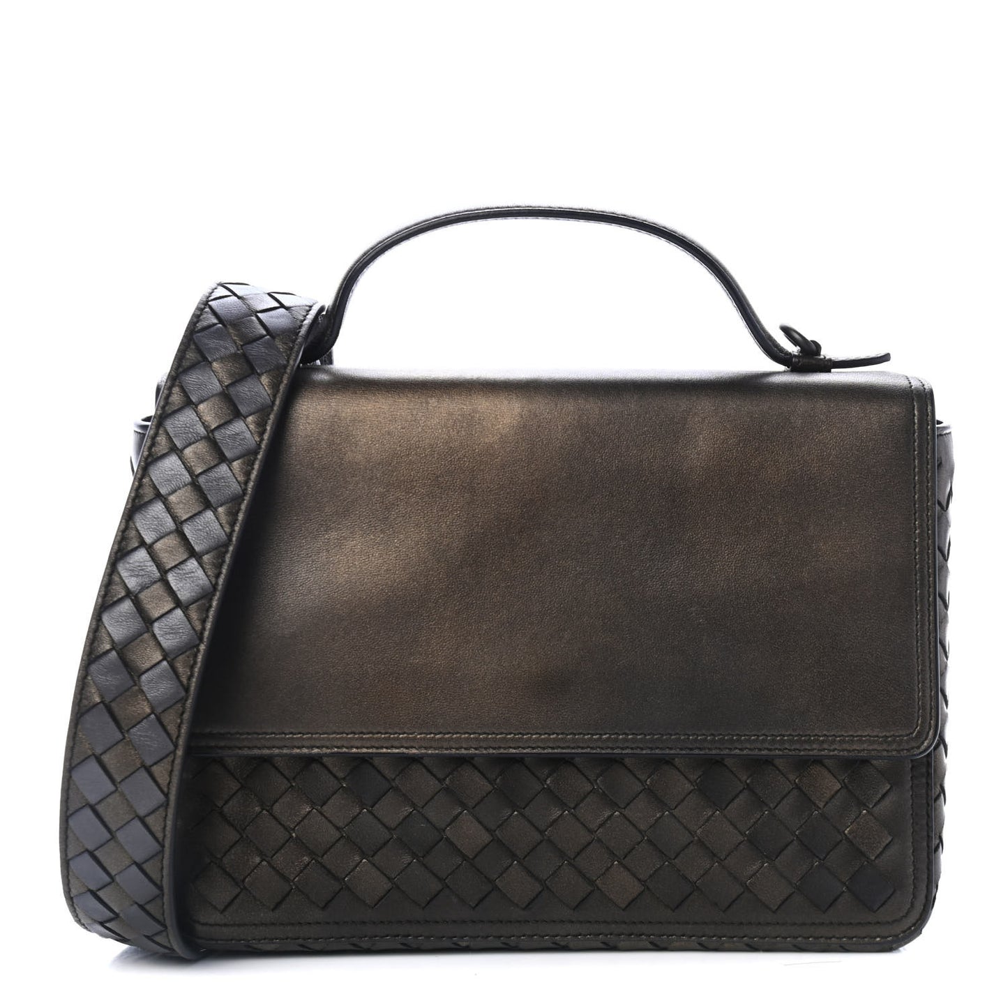Metallic Nappa Intrecciato Alumna Bag Dark Bronze