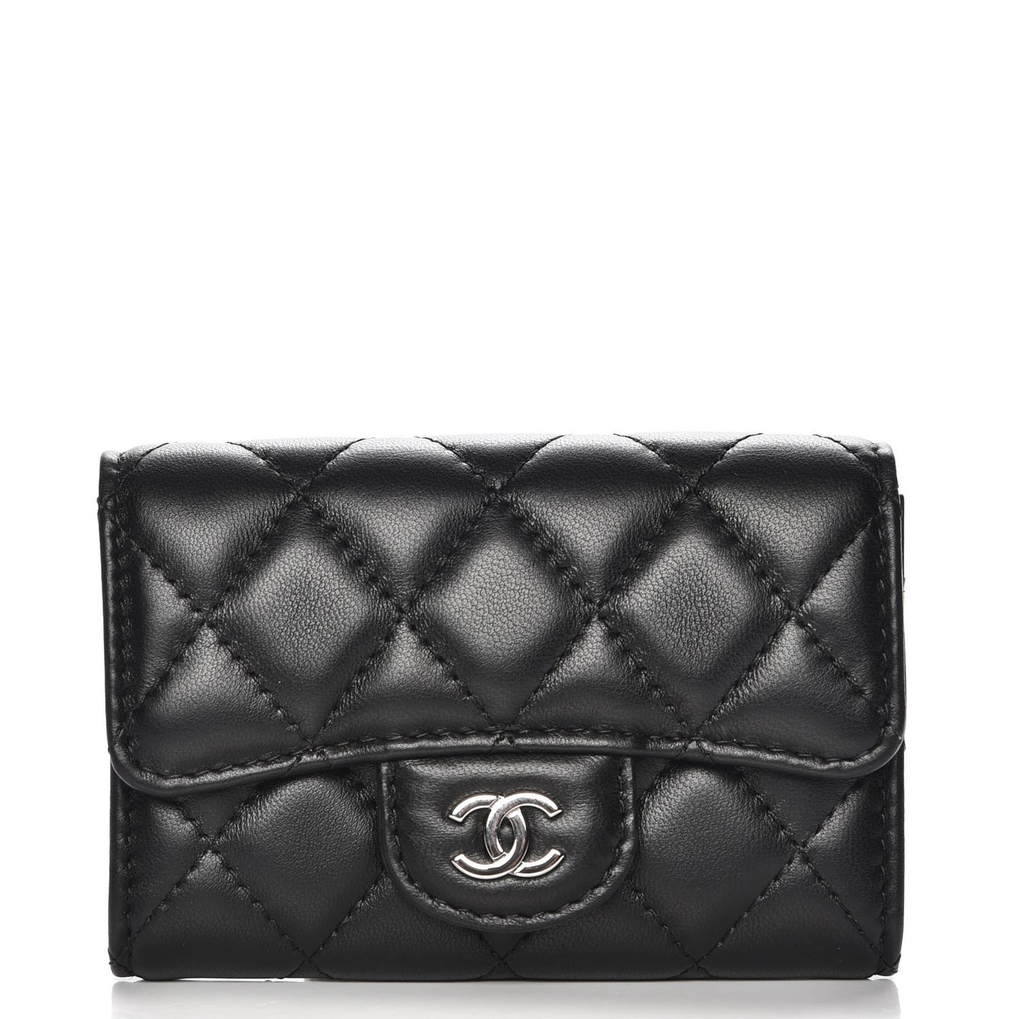 Lambskin Quilted Flap Card Holder Black