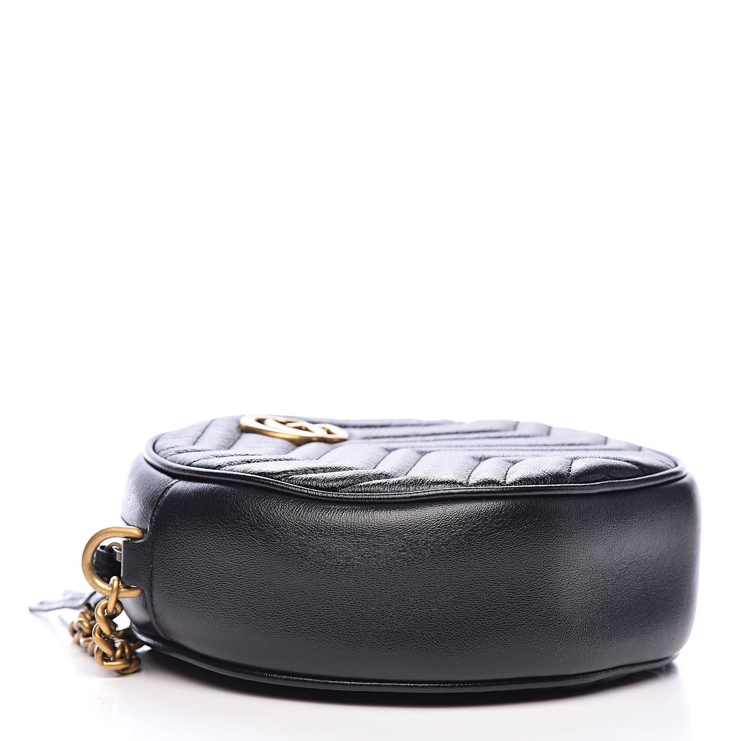 Azalea Calfskin Matelasse Heart Mini GG Marmont Round Shoulder Bag Black