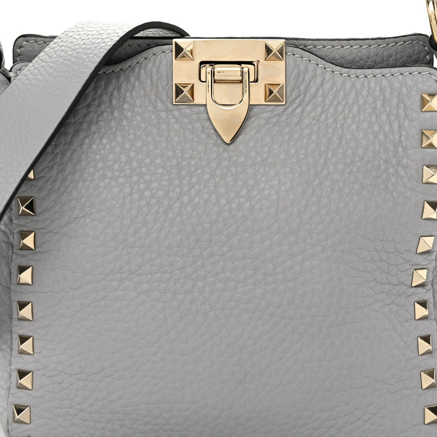 Pebbled Calfskin Mini Rockstud Flip-Lock Messenger Bag Pastel Grey