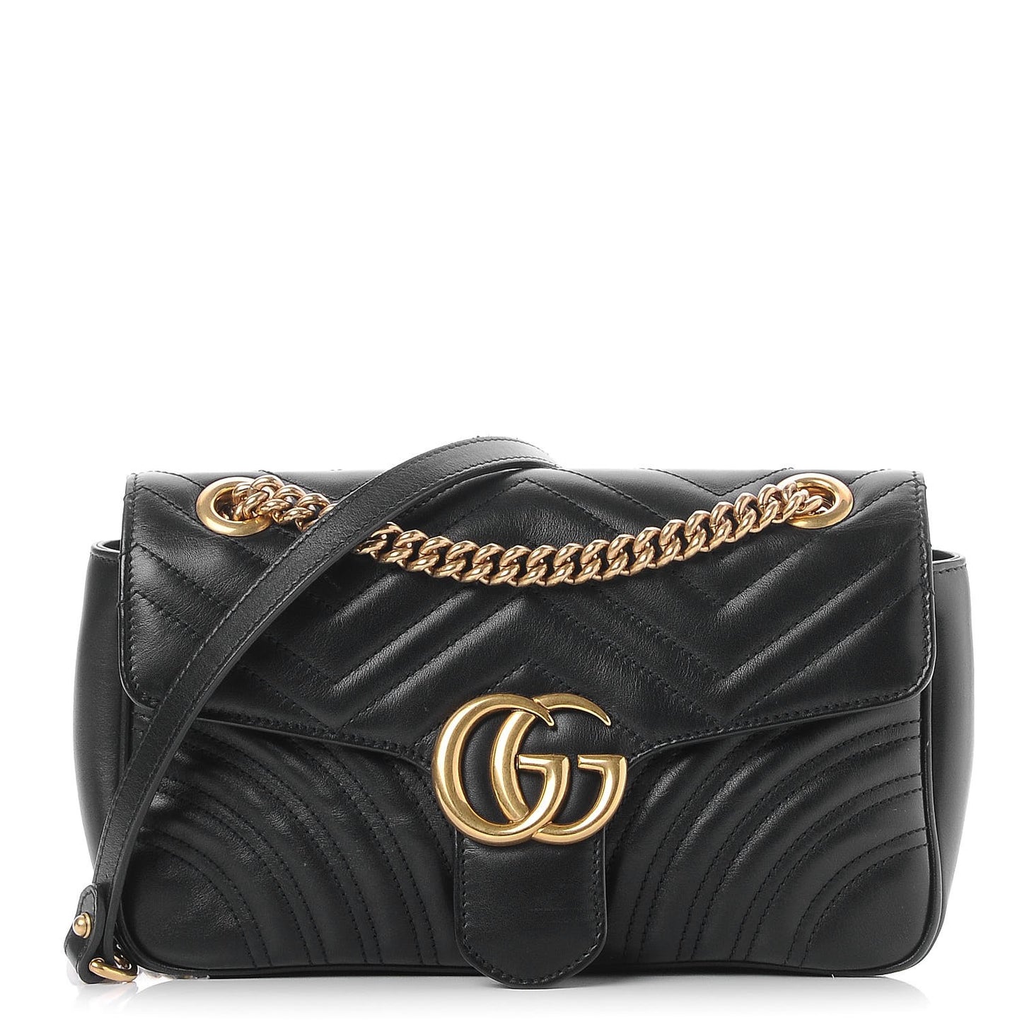 Calfskin Matelasse Small GG Marmont Shoulder Bag Black