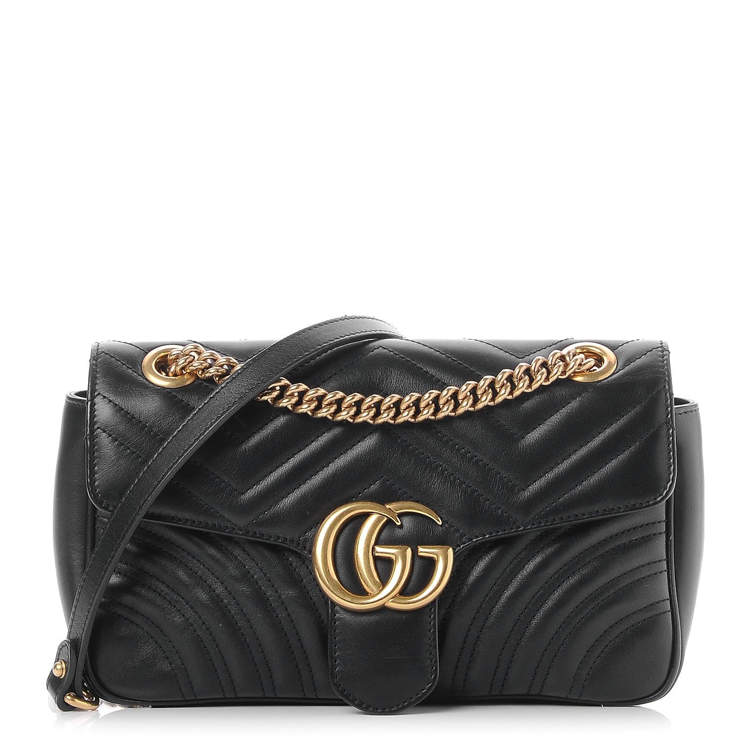 Gucci Calfskin Matelasse Small GG Marmont Shoulder Bag Black 1 of 8