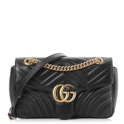 Gucci Calfskin Matelasse Small GG Marmont Shoulder Bag Black 1 of 8