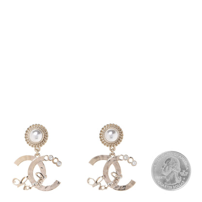 Chanel Metal Pearl Crystal Coco Script CC Drop Earrings Gold 2 of 5