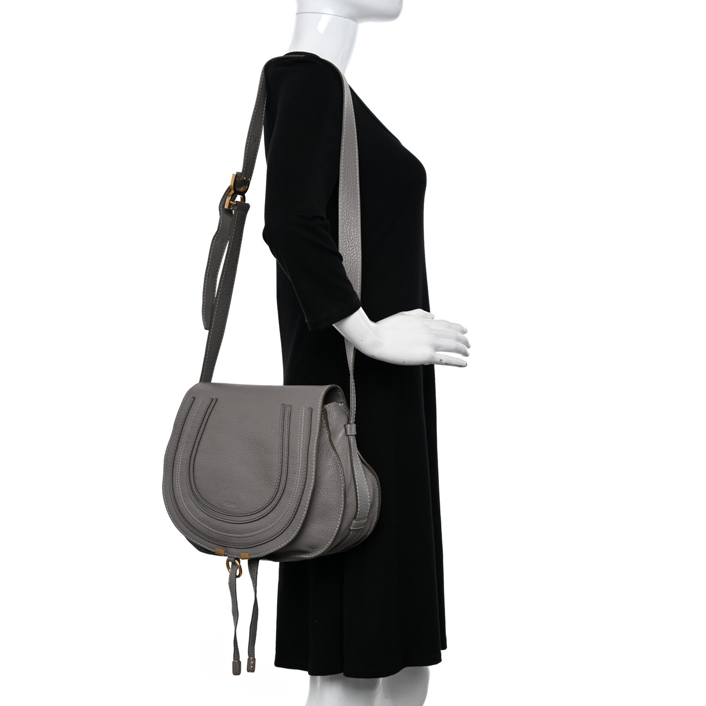 Calfskin Medium Marcie Round Crossbody Bag Cashmere Grey