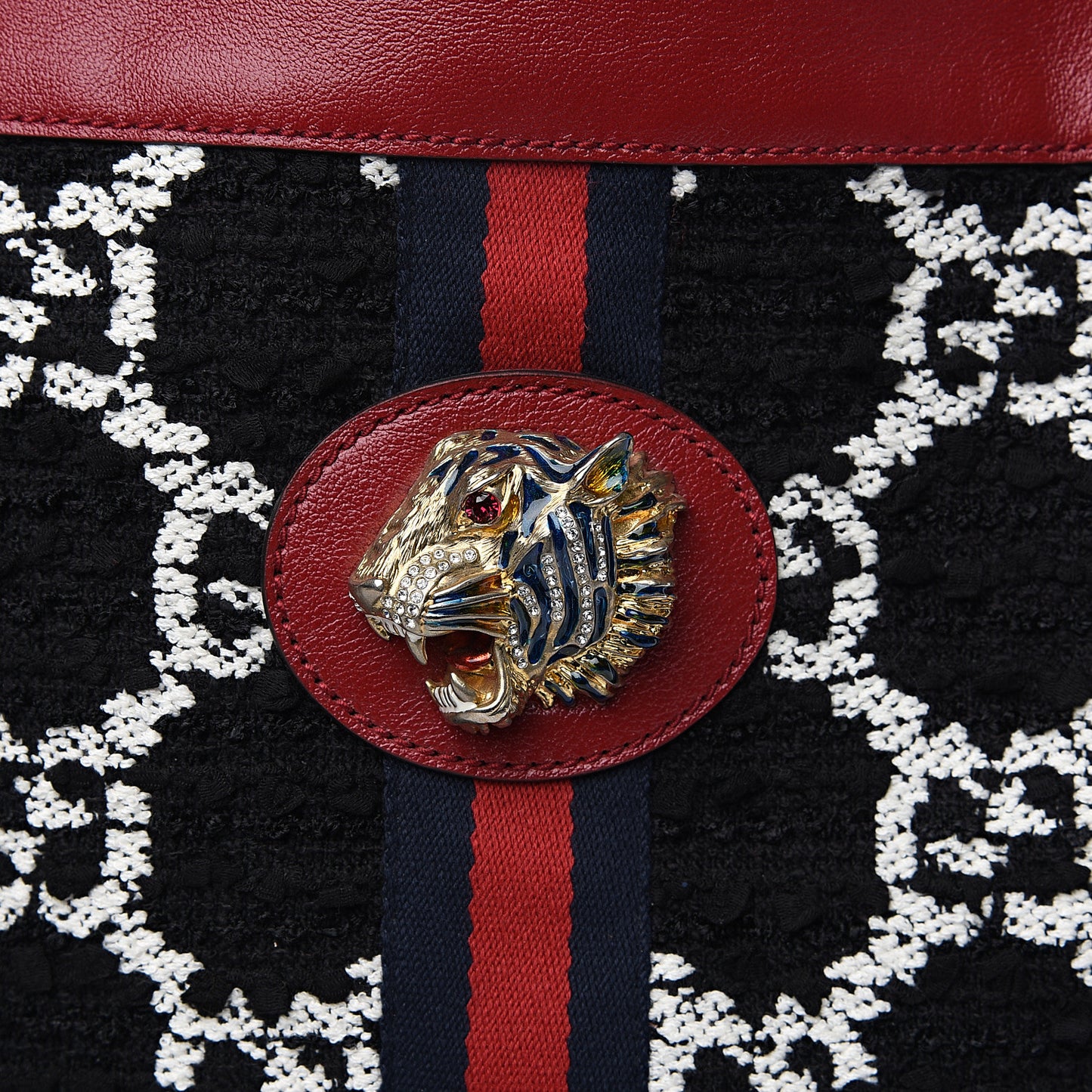 Tweed GG Monogram Large Rajah Chain Tote Romantic Cherry Black White