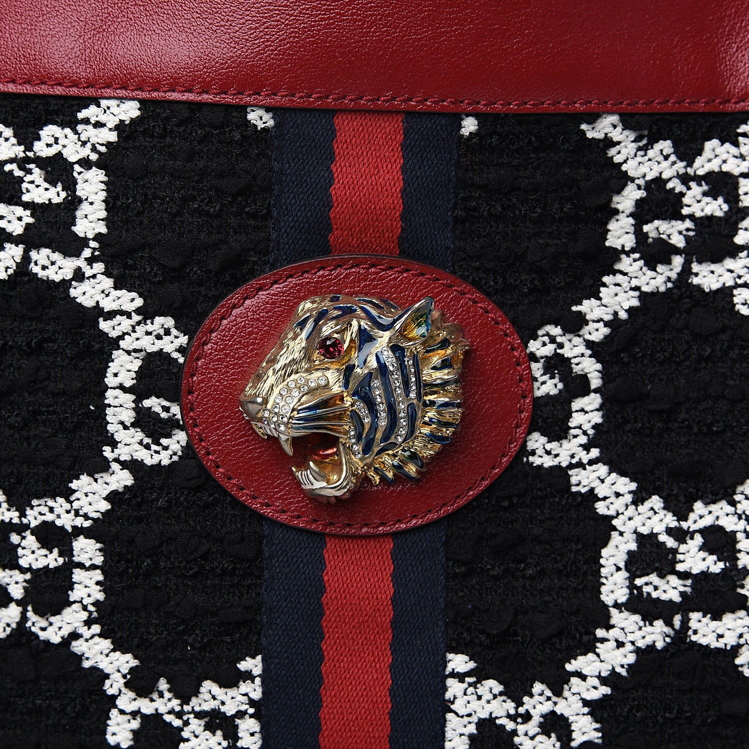 Gucci Tweed GG Monogram Large Rajah Chain Tote Romantic Cherry Black White 10 of 10