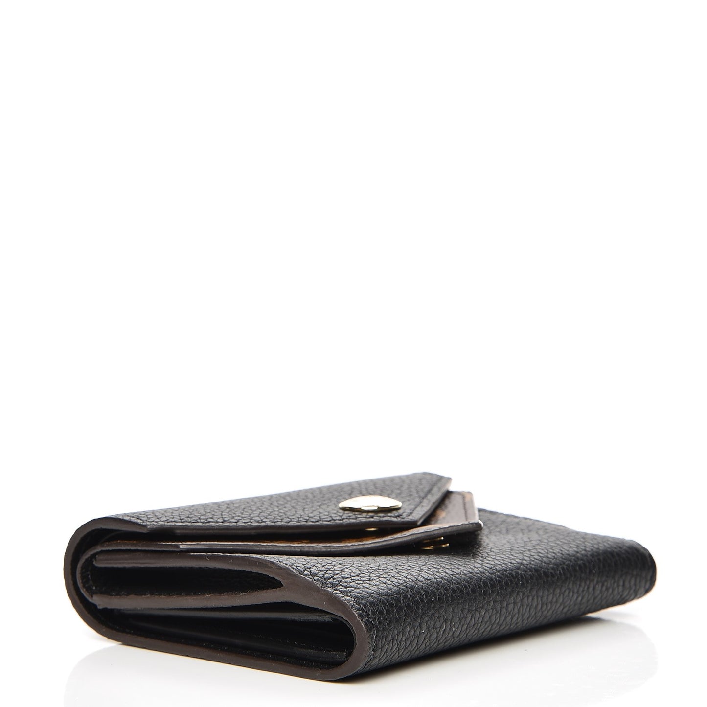 Grained Calfskin Monogram Double V Compact Wallet Black