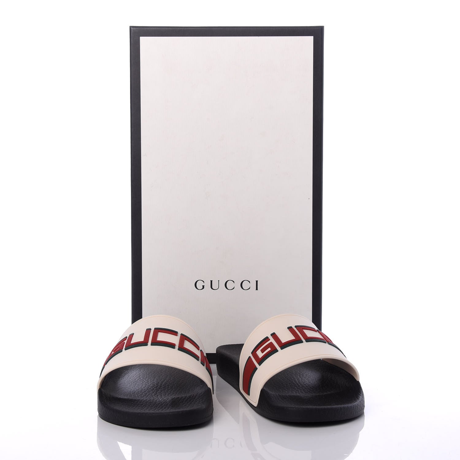 Gucci Rubber Stripe Mens Pool Slide Sandals 6 Ecru Green Red 9 of 9