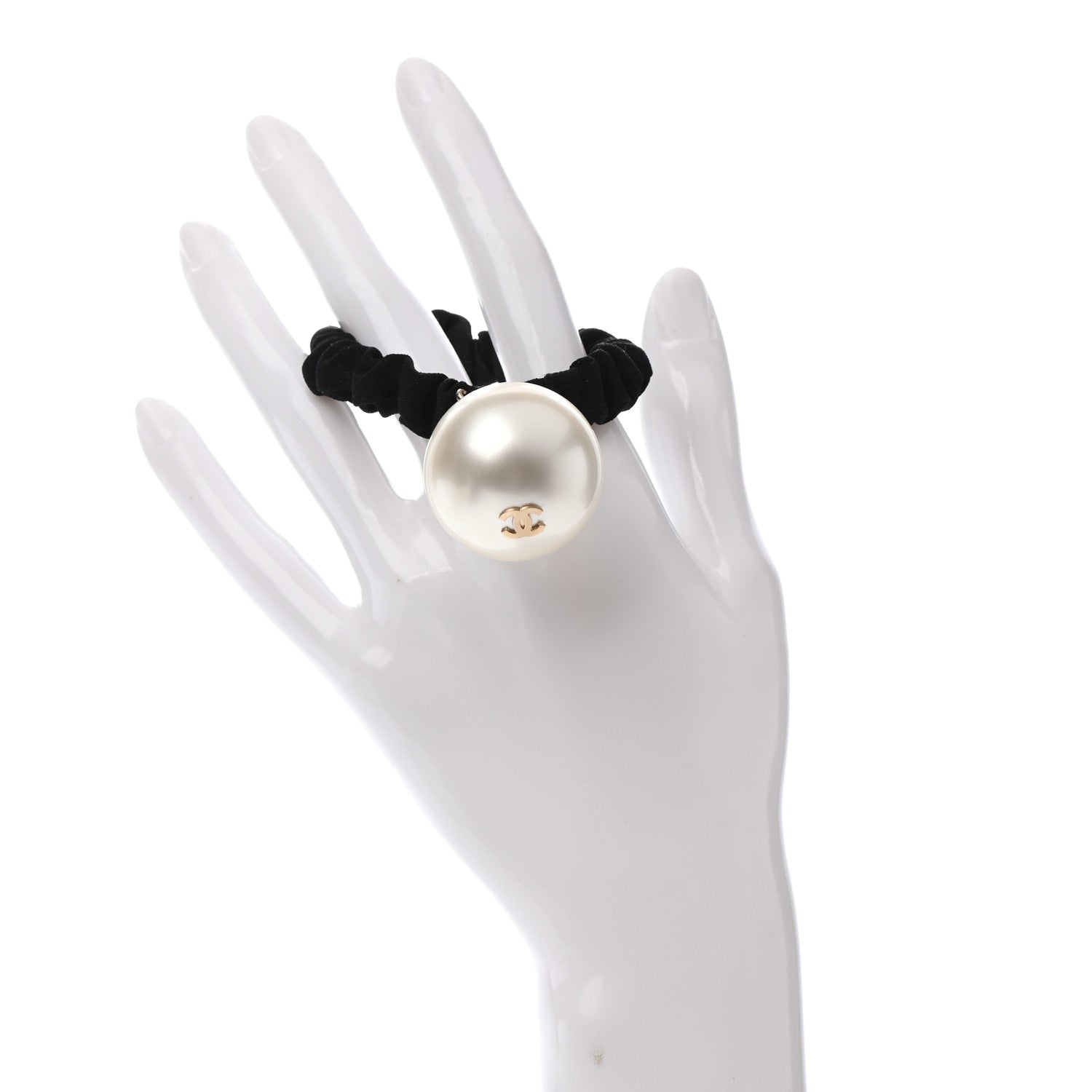 Chanel Pearl CC Hair Tie Black Gold Pearly White 2 of 4