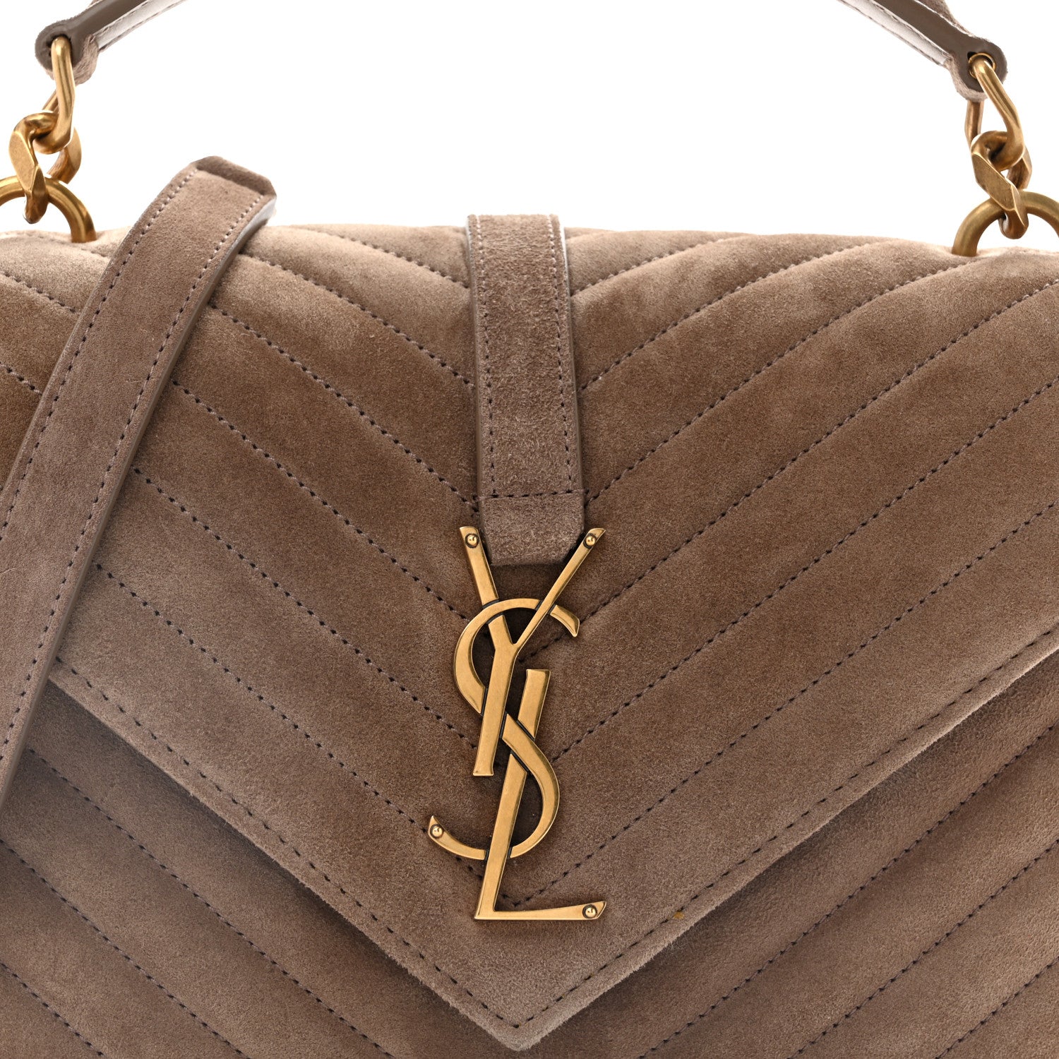 Saint Laurent Suede Matelasse Chevron Monogram Medium College Bag Taupe 8 of 11