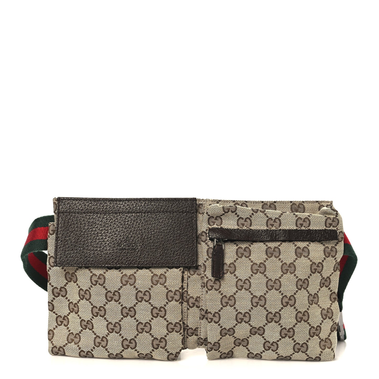 GG Monogram Web Double Pocket Belt Bag Dark Brown