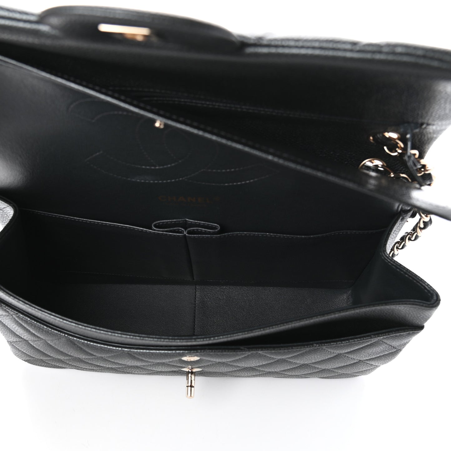 Caviar Quilted Jumbo Double Flap Dark Grey