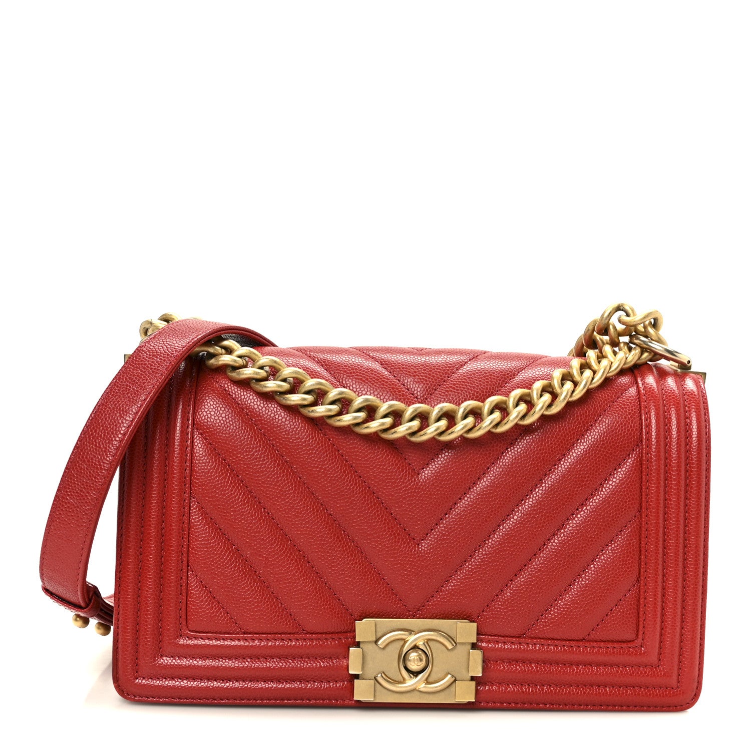 Chanel Caviar Chevron Quilted Medium Boy Flap Red 1 of 10