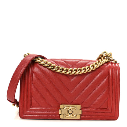 Chanel Caviar Chevron Quilted Medium Boy Flap Red 1 of 10