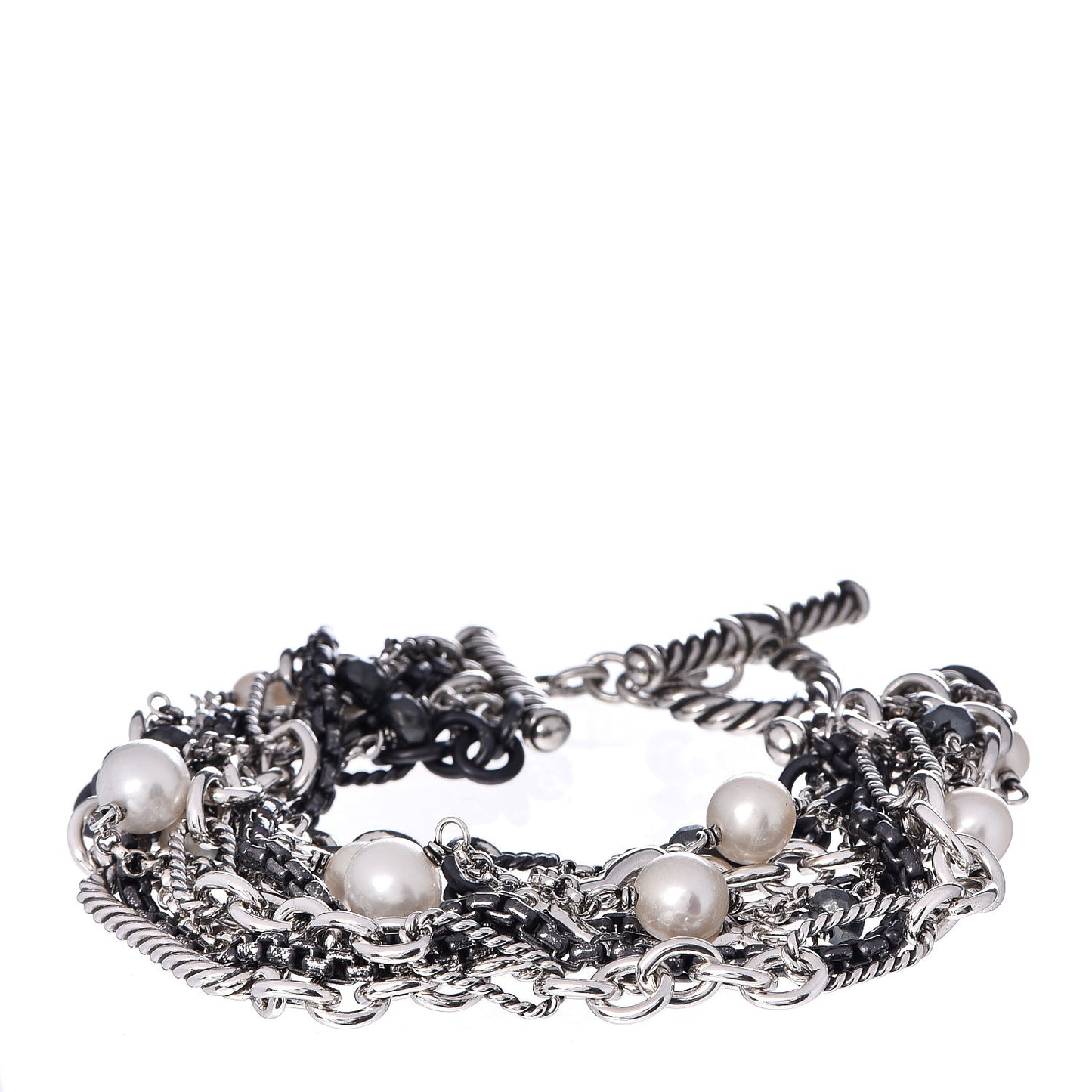 Darkened Sterling Silver Hematite Pearl Multi-Row Bracelet