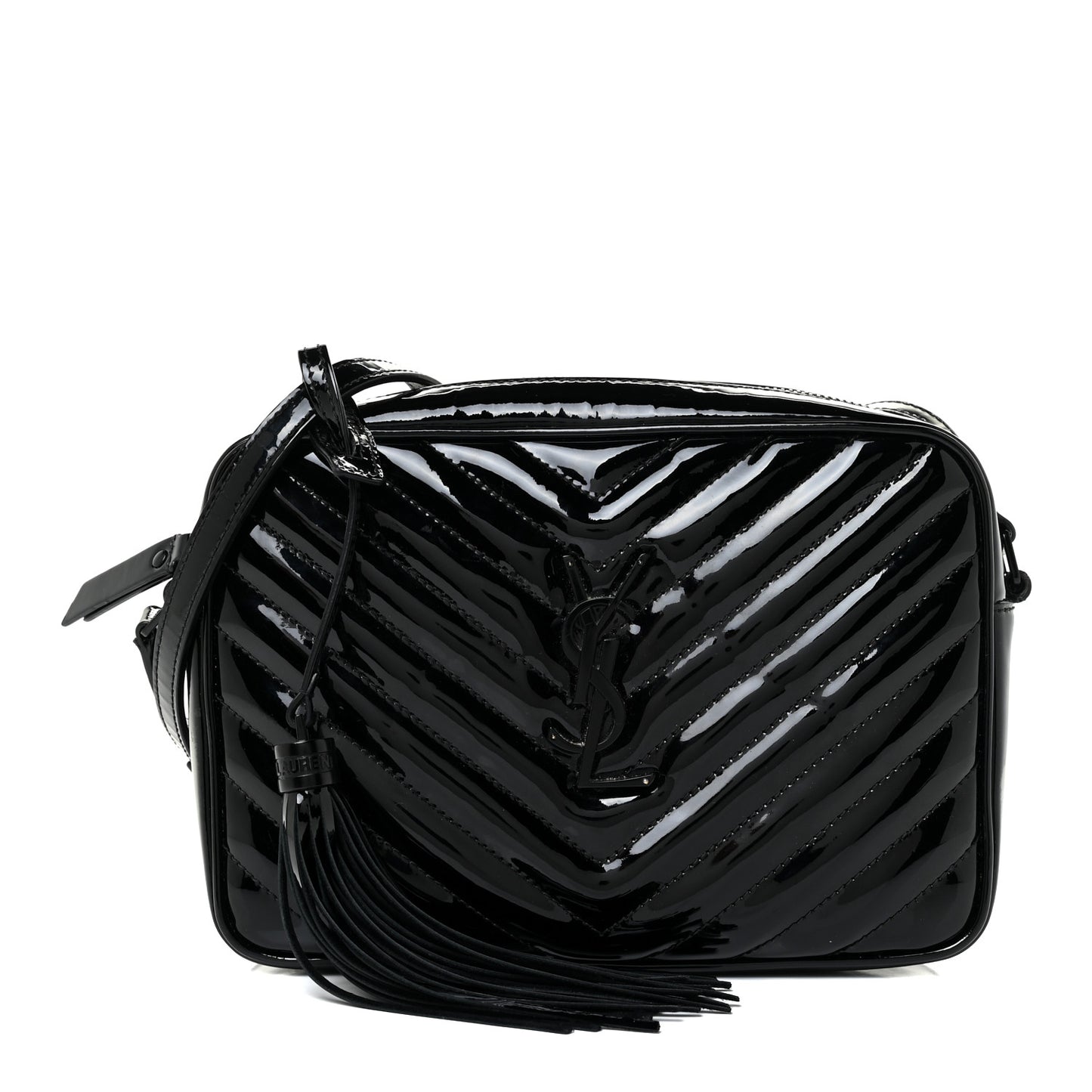 Patent Calfskin Matelasse Monogram Lou Camera Bag Black