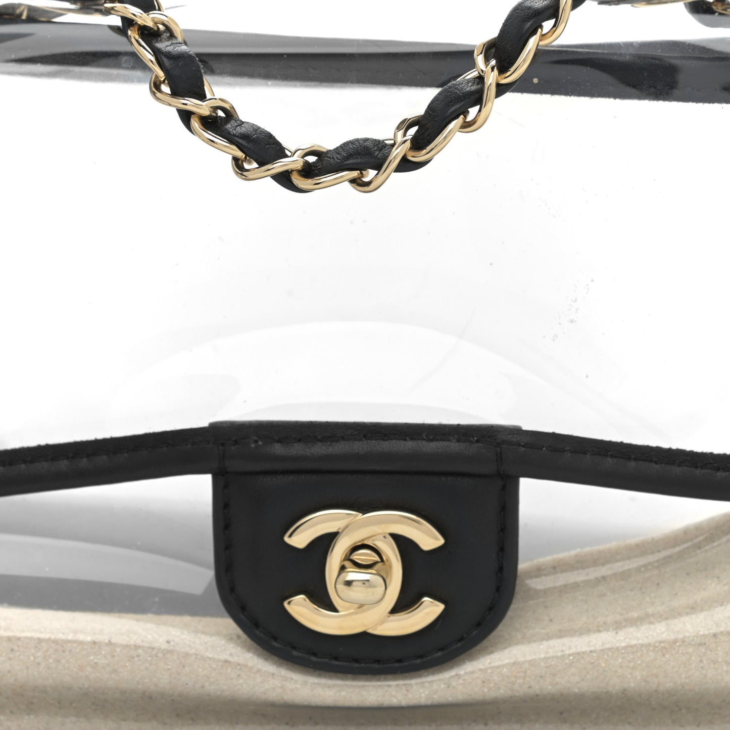 Lambskin PVC Sand By The Sea Flap With Pearl Strap Black
