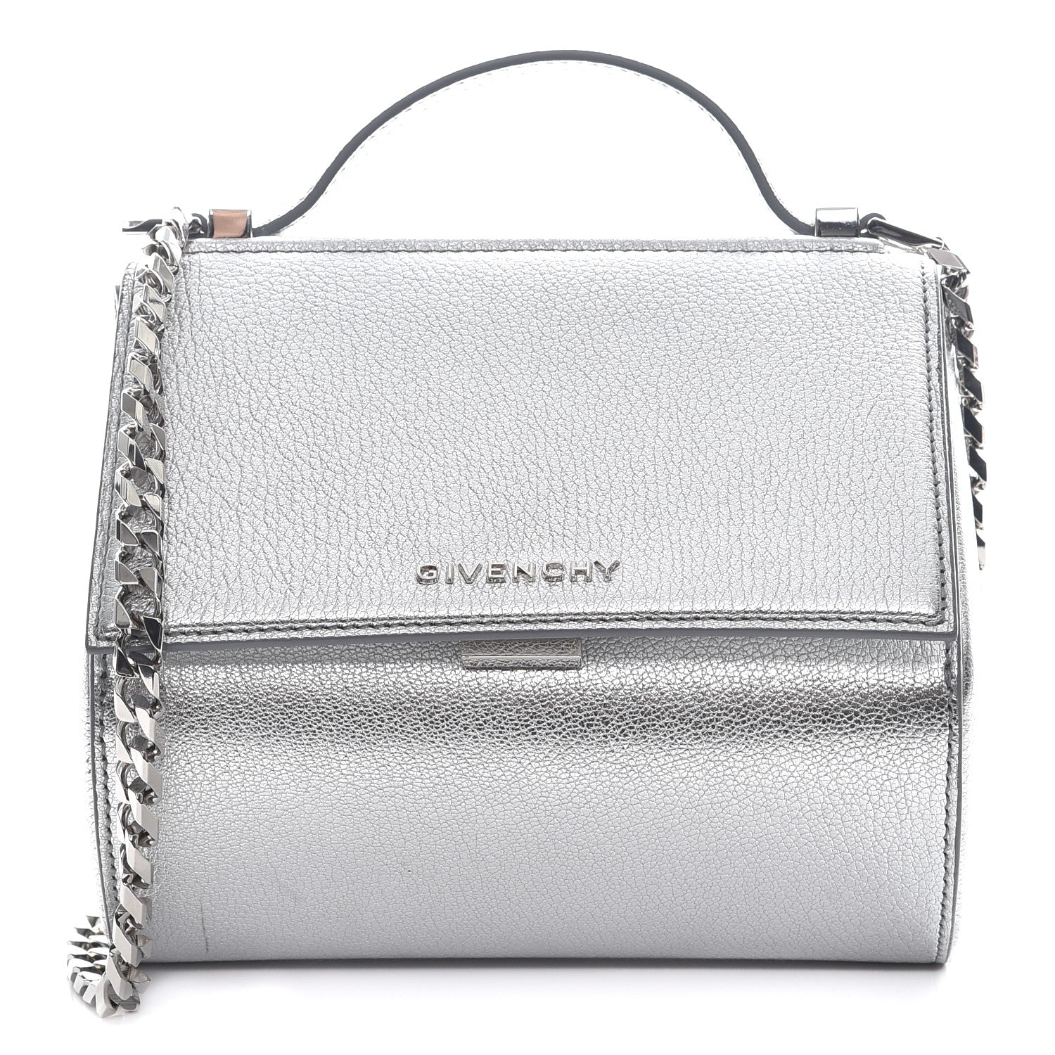 Givenchy Metallic Calfskin Mini Pandora Box Chain Crossbody Bag Silver 1 of 7