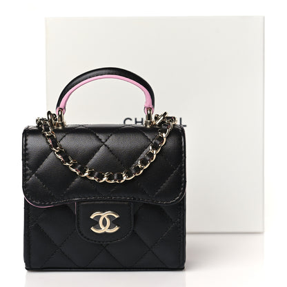 Chanel Lambskin Quilted Bi-Color Top Handle Clutch With Chain Black Pink 10 of 10