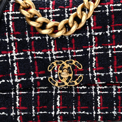 Chanel Tweed Quilted Large Chanel 19 Flap Navy Blue White Red 8 of 10
