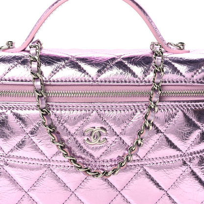 Chanel Metallic Calfskin Quilted Slim Vanity With Chain Pink 7 of 10