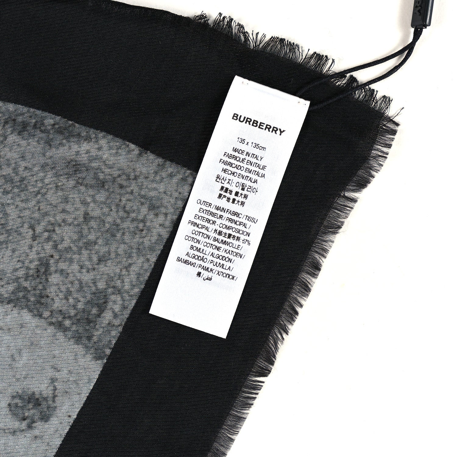 Burberry Cotton Silk Gauze Hard Pleasure Square Scarf White Black 4 of 4
