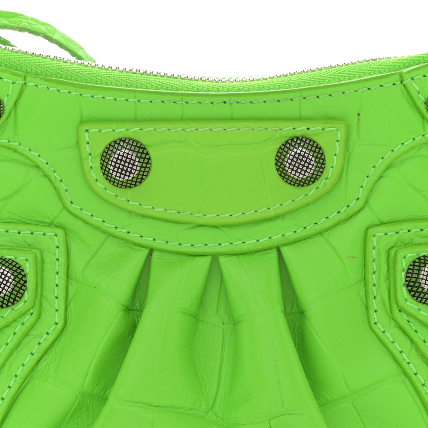 Extra Supple Calfskin Crocodile Embossed Le Cagole Mini Purse With Chain Acid Green