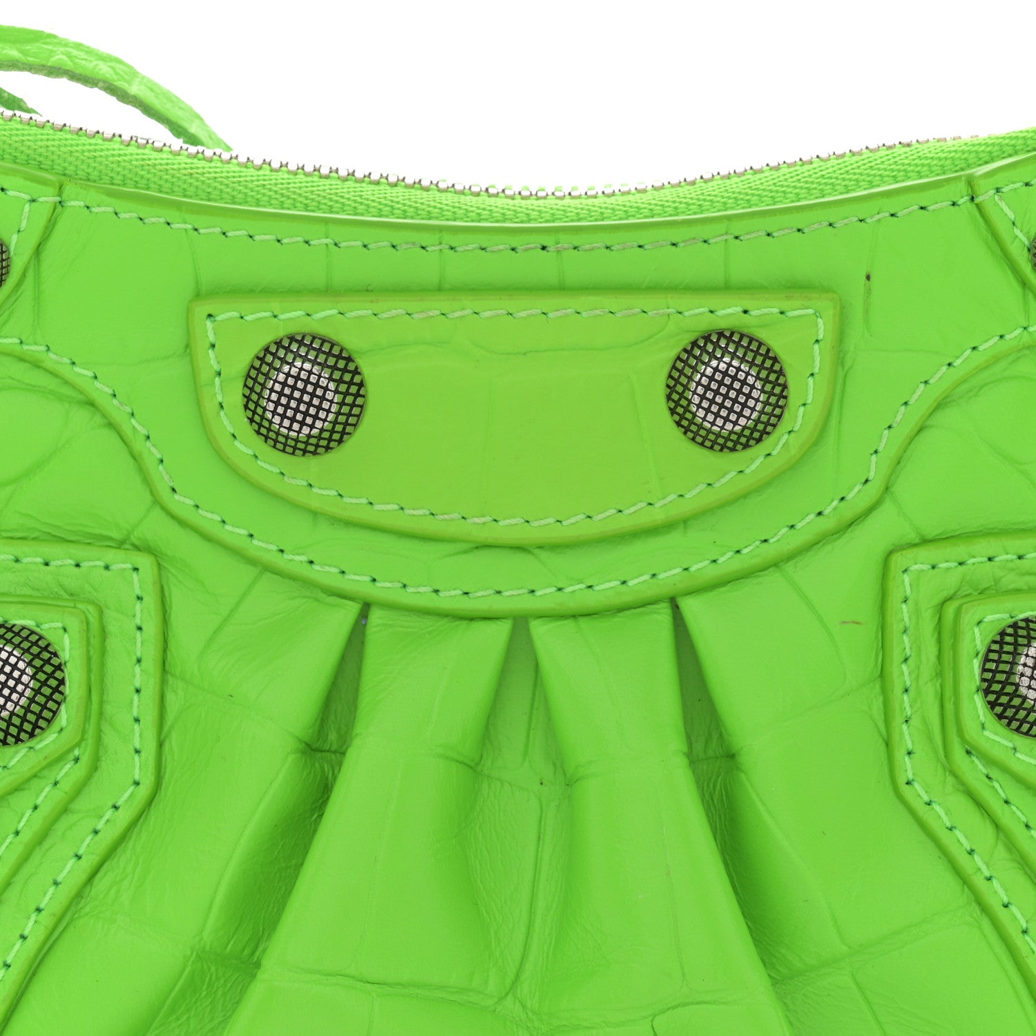 Balenciaga Extra Supple Calfskin Crocodile Embossed Le Cagole Mini Purse With Chain Acid Green 8 of 12