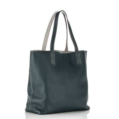 Hermes Taurillon Clemence Double Sens 45 Reversible Tote Gris Perle Bleu Orage 3 of 7