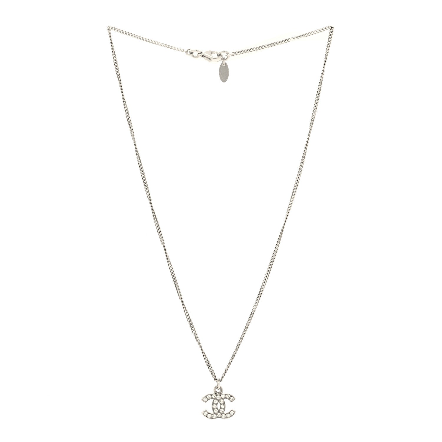 Chanel Crystal Timeless CC Necklace Silver 3 of 5