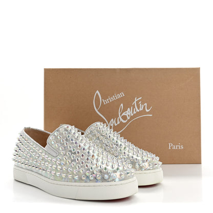Christian Louboutin Calf Lame Womens Spikes Roller Boat Flat 36.5 White Clear 10 of 10