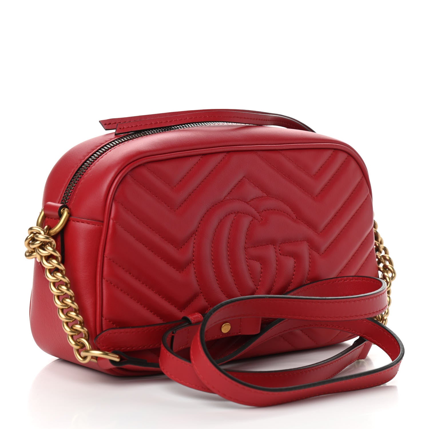 Gucci Calfskin Matelasse Small GG Marmont Chain Shoulder Bag Hibiscus Red 4 of 17