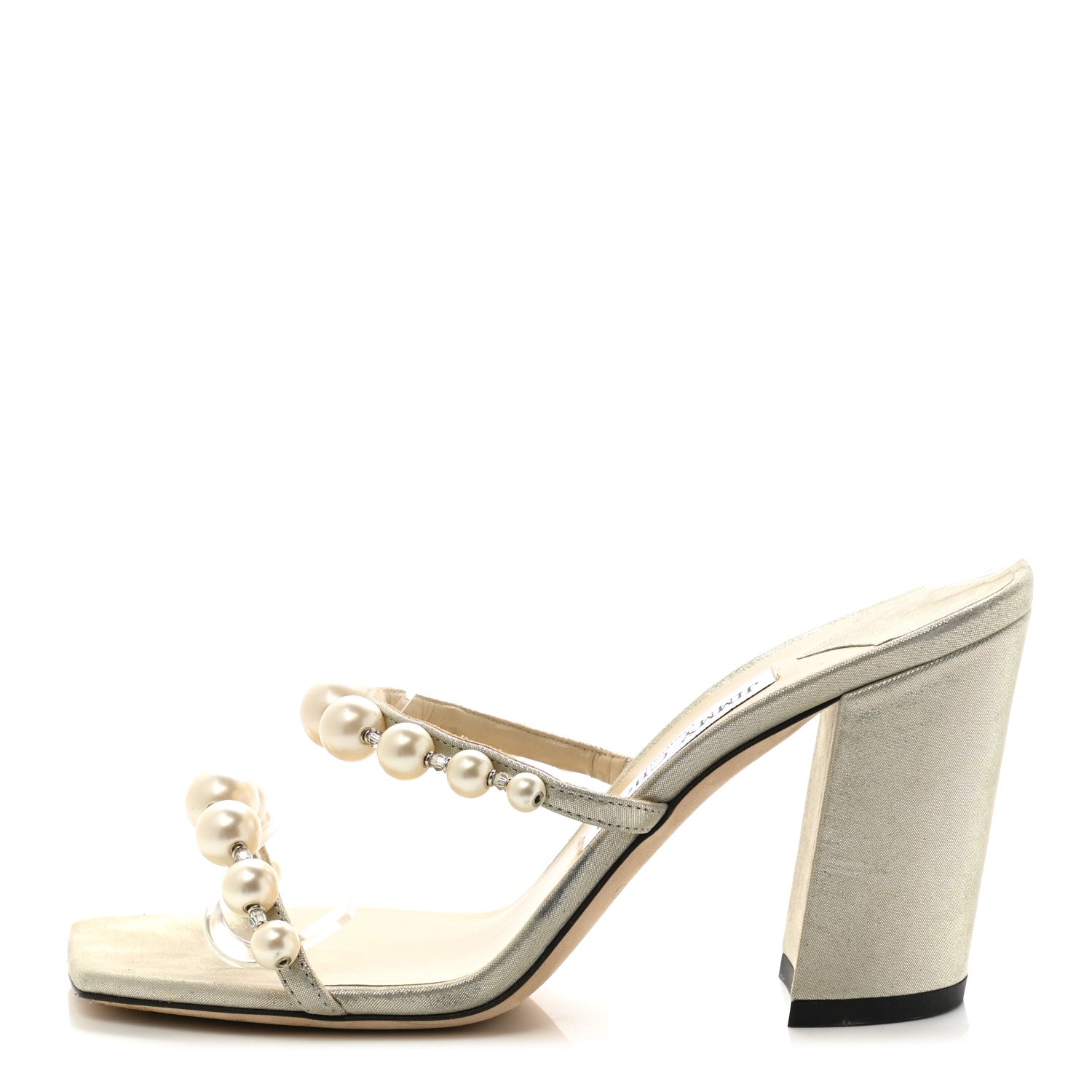 Jimmy Choo Shimmer Suede Pearl Embellished Amara 85 Mule Sandals 37 Champagne 1 of 7