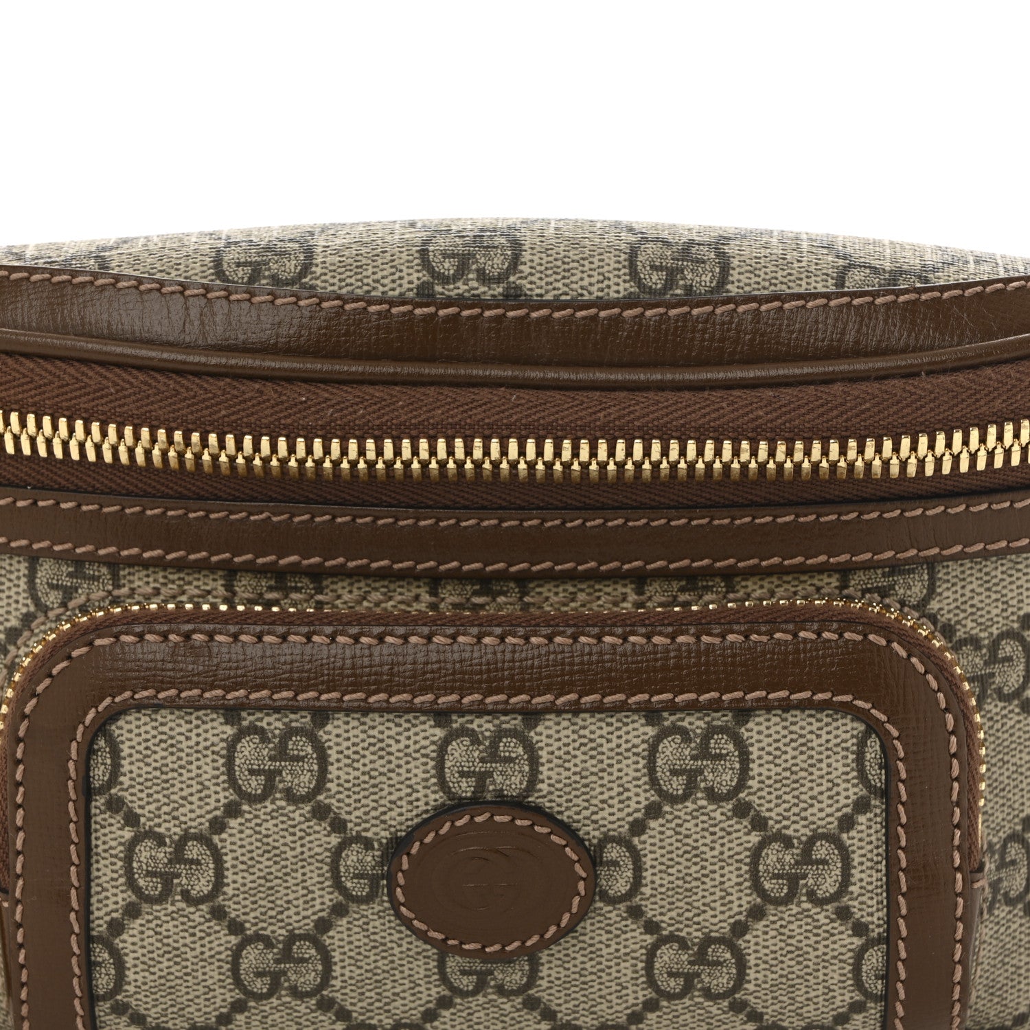 Gucci GG Supreme Monogram Textured Calfskin Retro Interlocking G Belt Bag Beige Ebony Brown Sugar 8 of 11