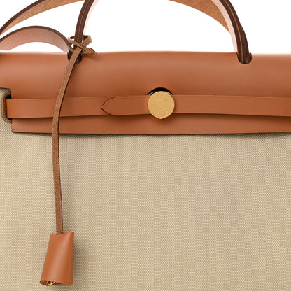 Hermes Military Toile Vache Hunter Herbag Zip Retourne 31 PM Beton Naturel 9 of 13