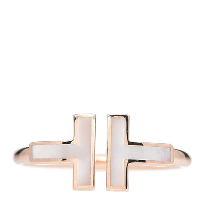 Tiffany 18K Rose Gold Mother of Pearl T Wire Ring 53 6.5 1 of 5