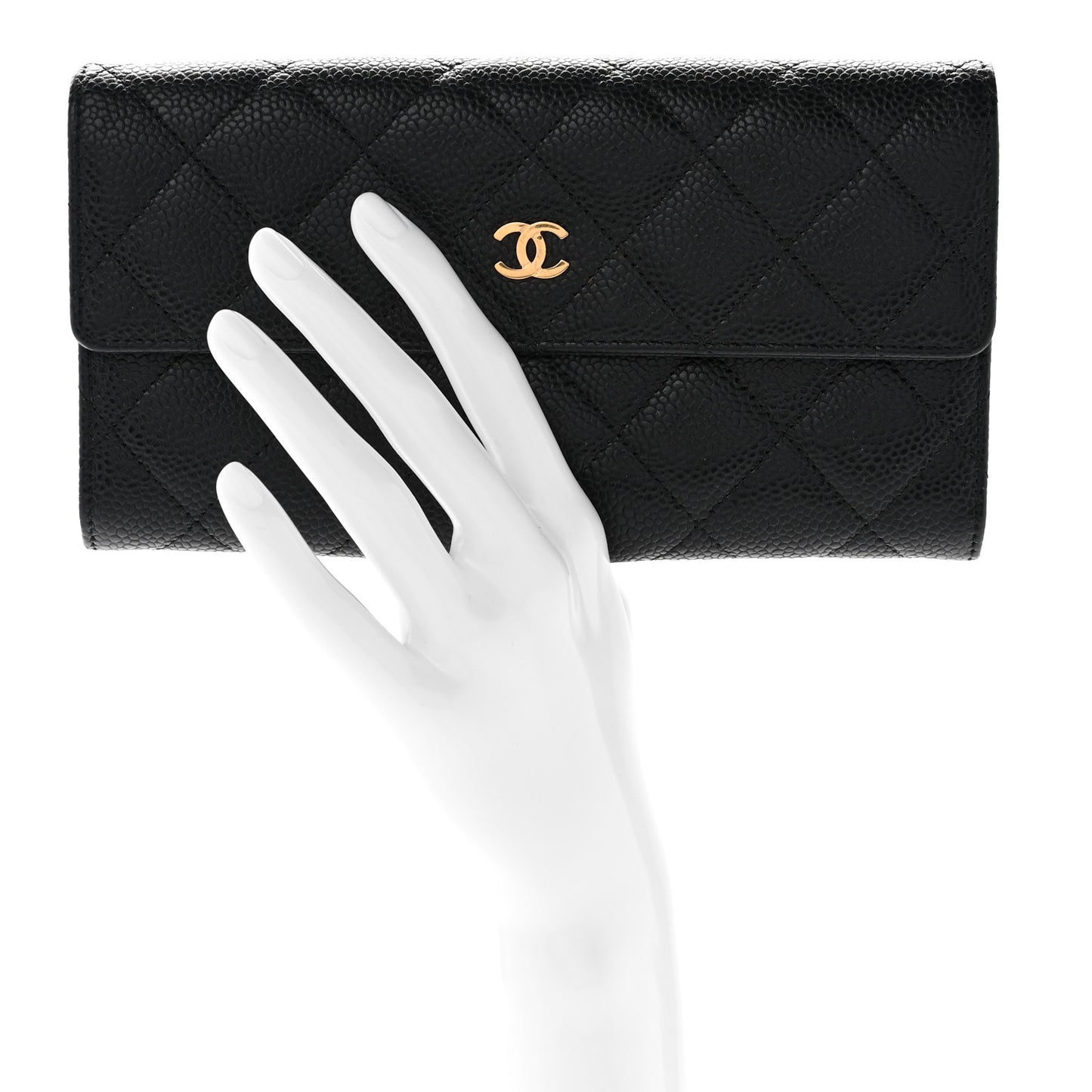 Caviar Quilted Large Gusset Flap Wallet Black